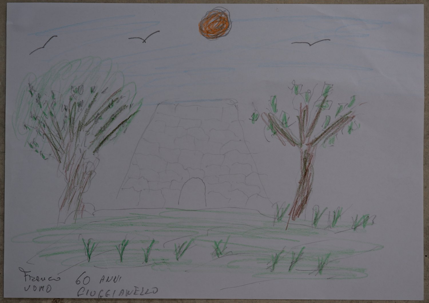 Franco's drawing of a paiaru on the Hill of the Nymphs, as remembered from the 1980s