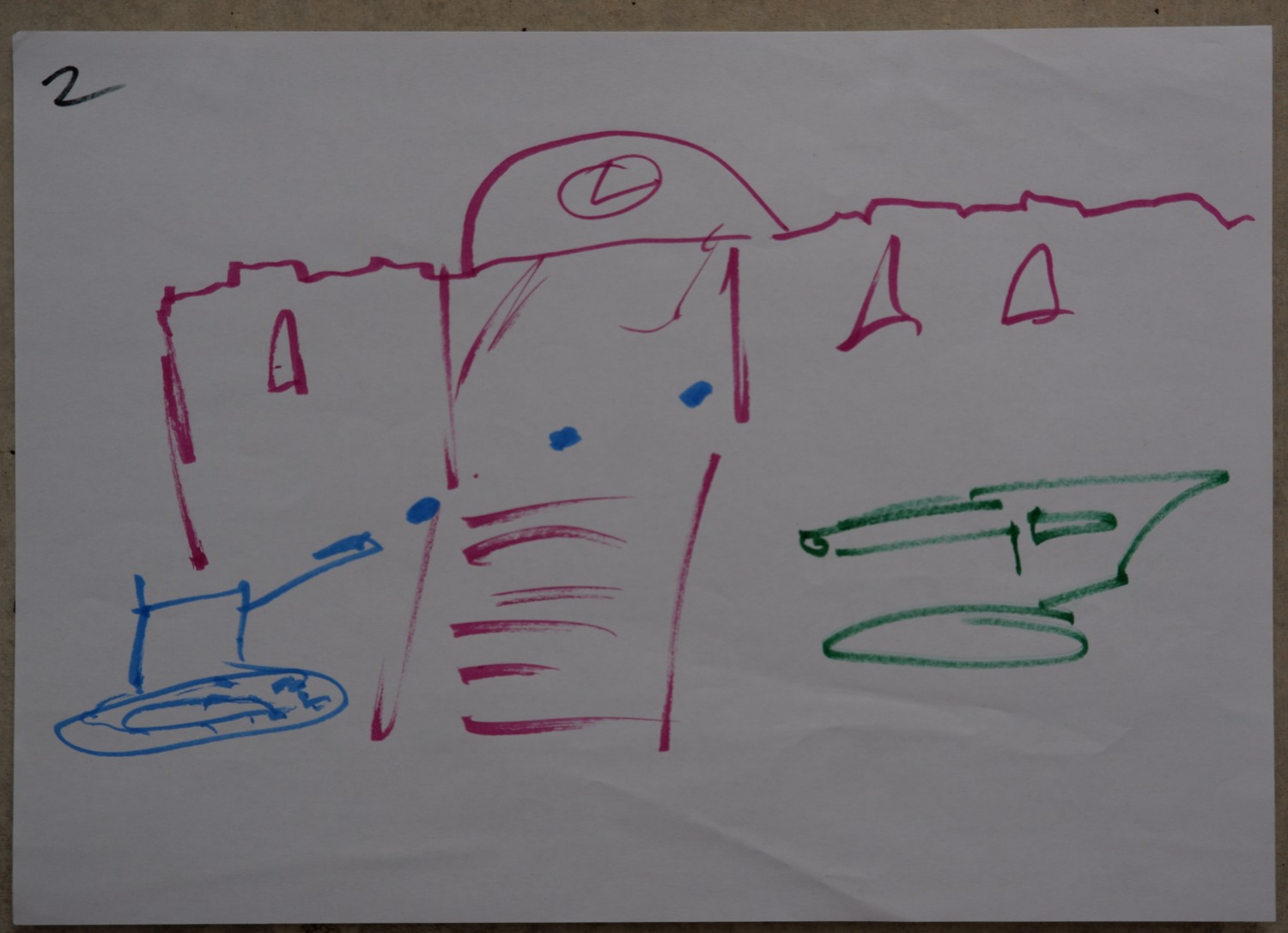 Drawing of the same fortress now, with the old tanks replaced by outlined, empty-looking replacements